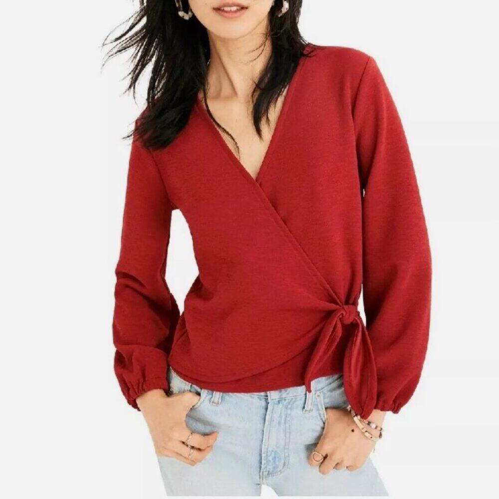 Madewell XS Crepe Wrap Top Texture & Thread Black Tie Waist Work to Weekend